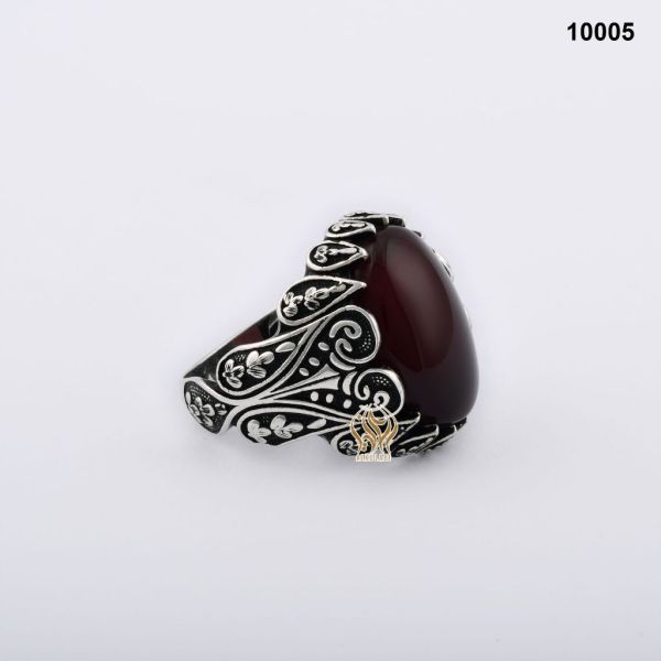 خاتم فضة رجالي مع العقيق اليماني الاحمرالغامق