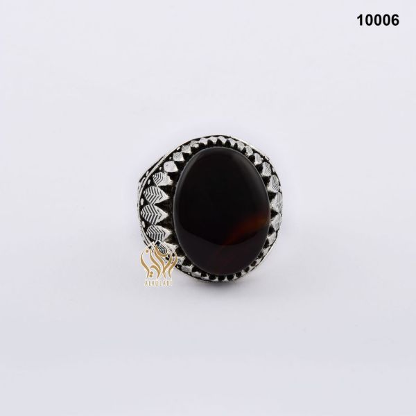 خاتم فضة رجالي  مع العقيق اليماني الاسود