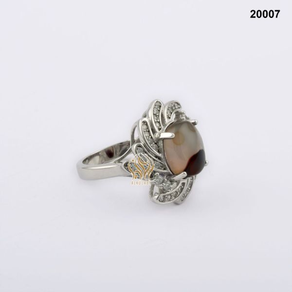 خاتم فضة نسائي تركي مع حجر العقيق اليماني المزهر خاتم فضة نسائي تركي مع حجر العقيق اليماني المزهر